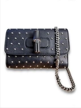 Gucci Miss Bamboo Studded Calfskin Crossbody Bag Black